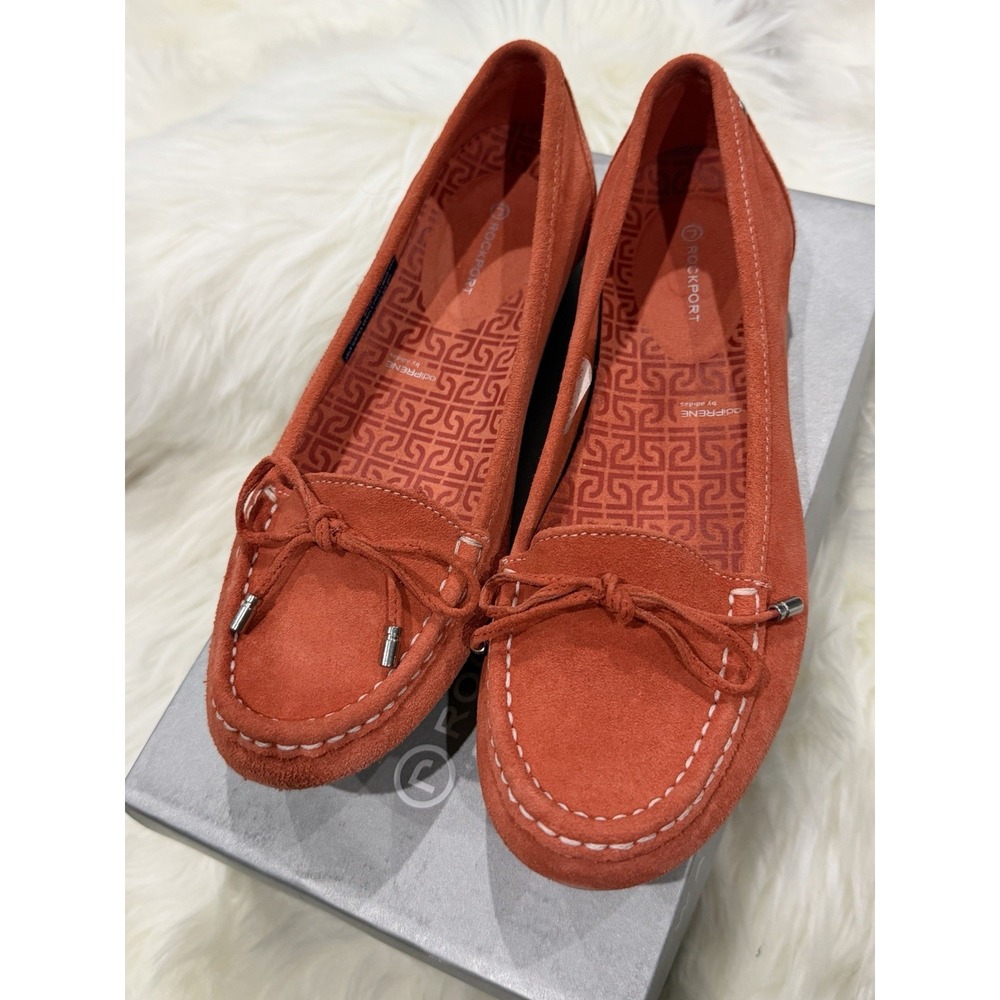 Rockport Etty Women's 9.5 N Narrow Salmon Pink Suede Moc Loafers K61136 Slip-On